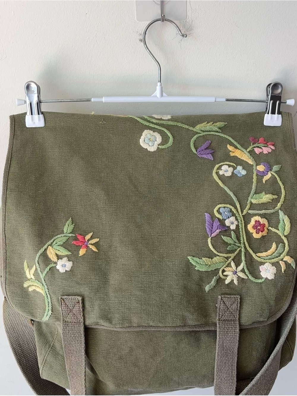 Ralph Lauren Rugby Embroidered Floral Green Canvas Crossbody Messenger Bag - Picture 3 of 15